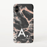 Coque iPhone X Monogramme rose en or et marbre noir sur mesure in<br><div class="desc">Personnalisez en ajoutant votre propre initiale.</div>