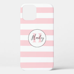 Coque iphone monogramme rose et blanc rayé