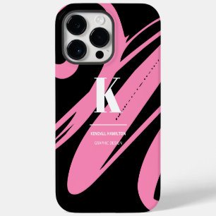 Coque Pour Pour iPhone 14 Pro Max Monogramme Rose et Noir et Blanc Abstrait Moderne