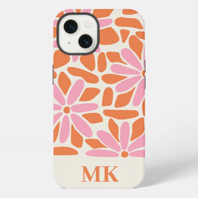 Coque iPhone Monogramme rose et orange rétro (Verso)