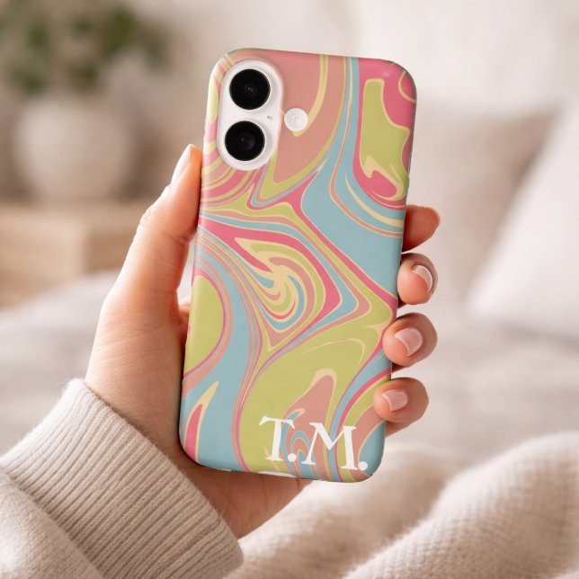 Coque iphone monogramme rose et vert (Créateur téléchargé)