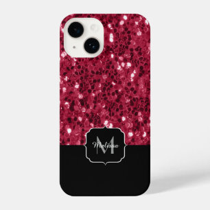 Coque Pour iPhone 14 Monogramme rose foncé magenta faux scintillants