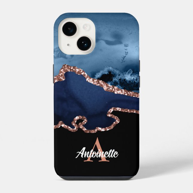 Coque iPhone Monogramme Rose Gold Agate (Verso)