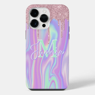Coque Pour Pour iPhone 14 Pro Max Monogramme Rose métallique Parties scintillant d'o