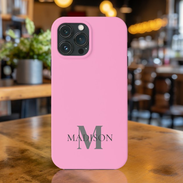 Coque iPhone Monogramme rose minimaliste (Créateur téléchargé)