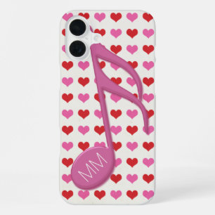 Coque iPhone 16 Plus Monogramme Rose Semi Croche Love Hearts Musique