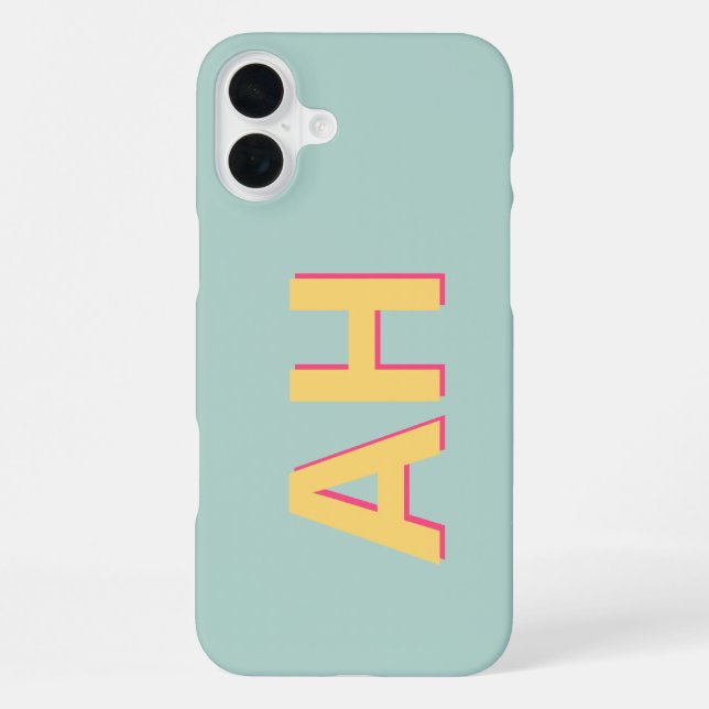 Coque iPhone Monogramme rose turquoise moderne (Verso)