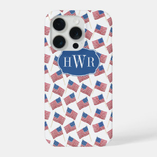 Coque iPhone 15 Pro Monogramme Rouge Blanc Et Bleu Patriotique Tout Am