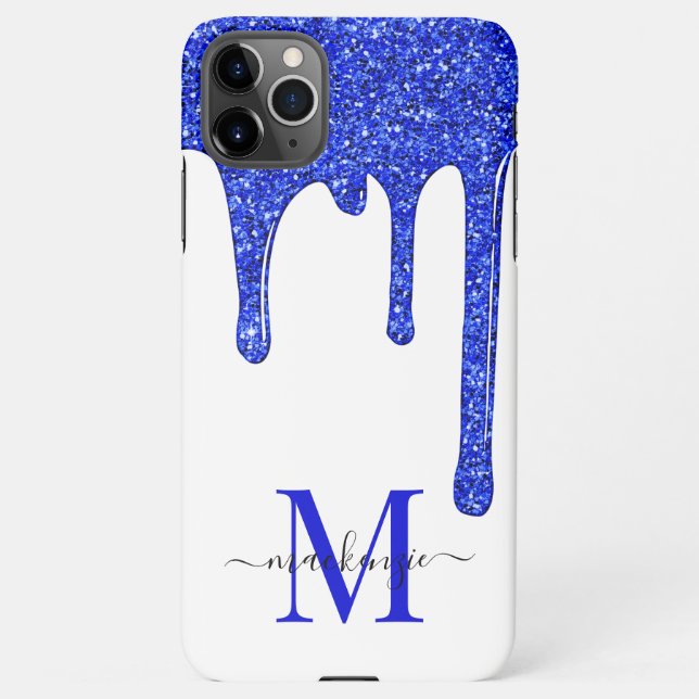 Coque iPhone Monogramme Royal Blue Sparkle Parties scintillant  (Dos)