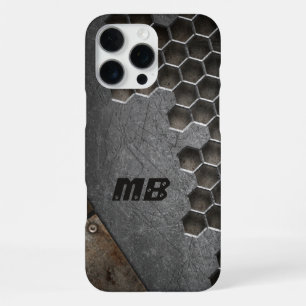 Coque iPhone 16 Pro Max Monogramme Rustique Grunge Masculin Personnalisé