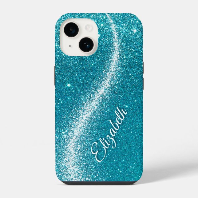 Coque iPhone Monogramme scintillant turquoise sarcelle faux cap (Verso)