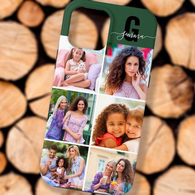 Coque iPhone Monogramme Script Élégant 6 Photo Vert (Créateur téléchargé)