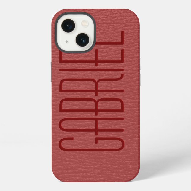 Coque iPhone Monogramme simple en cuir rouge Faux (Verso)