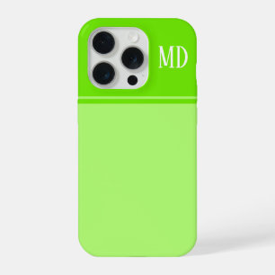 Coque iPhone 15 Pro Monogramme simple et jolie chaux vert rayé
