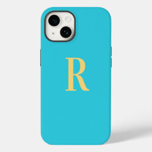 Coque Pour iPhone 14 Monogramme Simple Moderne Sarcelle Aqua