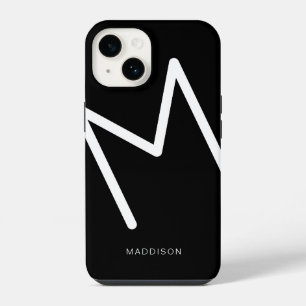 Coque Pour iPhone 14 Monogramme simple noir et blanc en gras et fin
