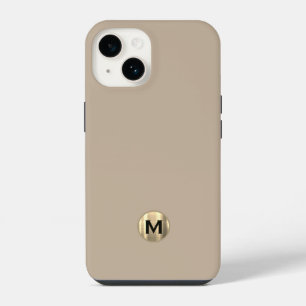 Coque Pour iPhone 14 Monogramme simple or brossé beige