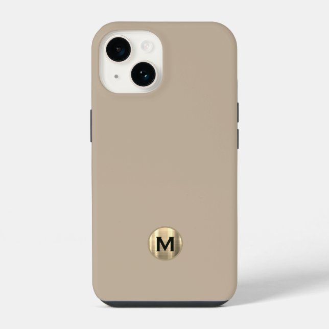 Coque iPhone Monogramme simple or brossé beige (Verso)