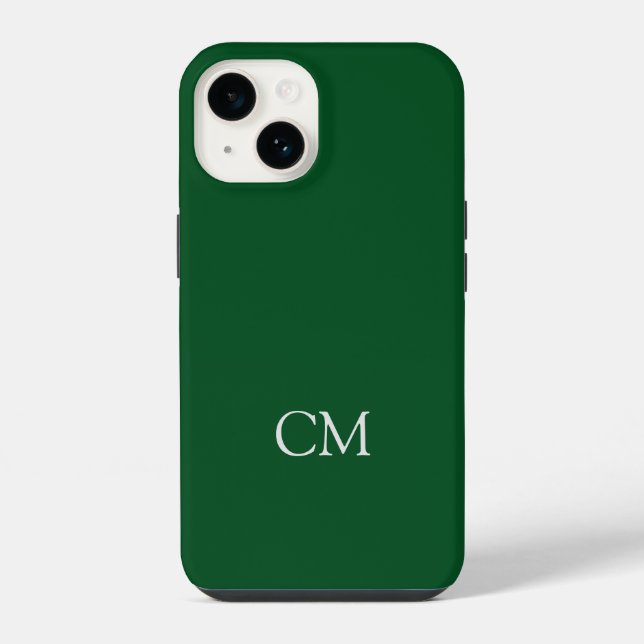 Coque iPhone monogramme simple vert foncé (Verso)