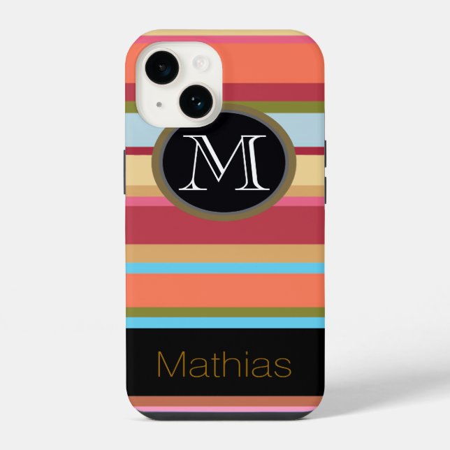Coque iPhone monogramme sur bandes (Verso)