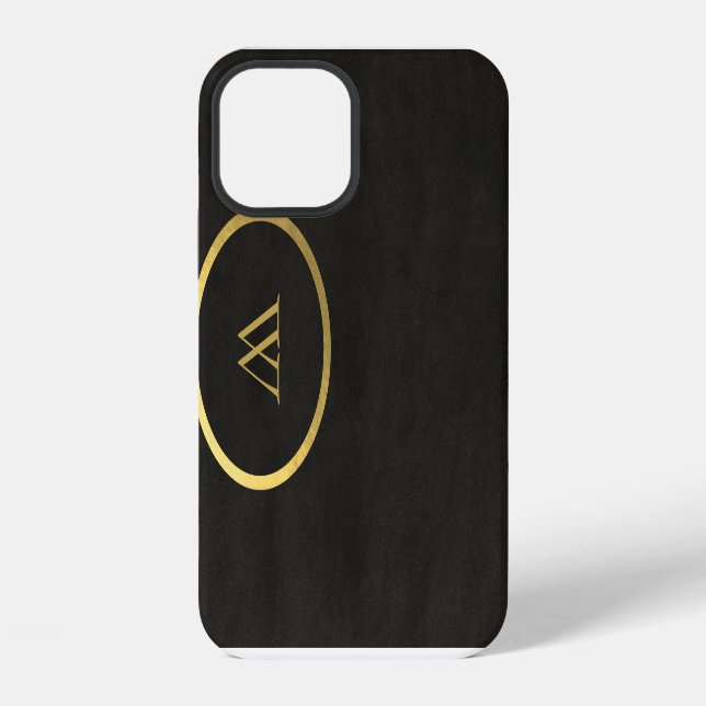 Coque iPhone Monogramme Tableau Noir Feuille D'or Simple Modern (Verso)