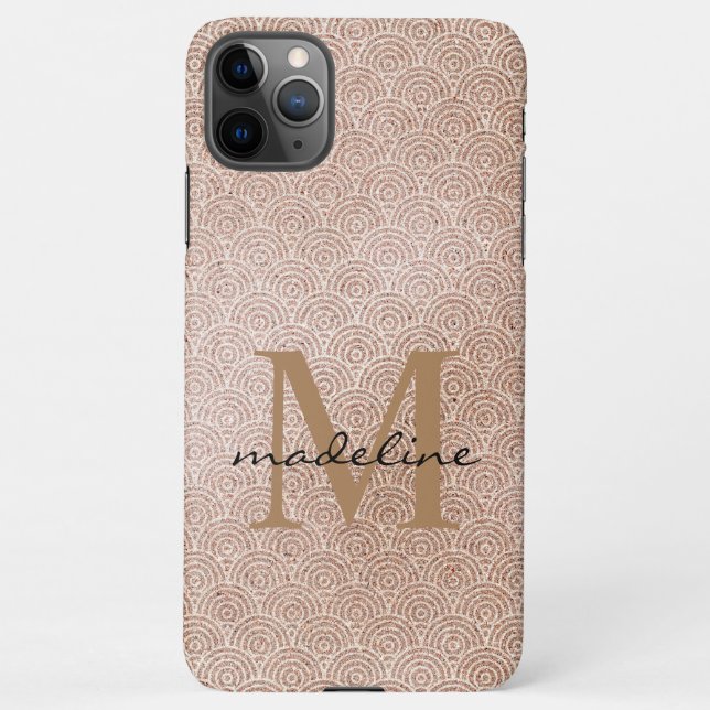 Coque iPhone Monogramme tendance Rose or oriental élégant (Dos)