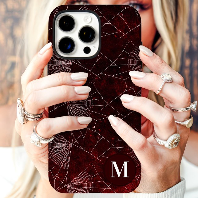 Coque iPhone Monogramme Toile d'araignée Rouge foncé (Créateur téléchargé)
