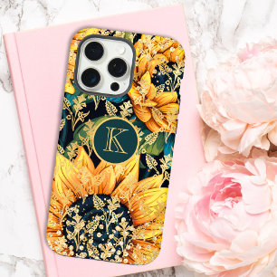 Coque iPhone 15 Pro Max Monogramme Tournesol Moderne Paillettes Personnali