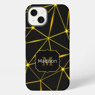 Etui iPhone 13 Monogramme triangles noirs géométriques lignes dor