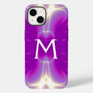 COQUE POUR iPhone 14 MONOGRAMME VAGUES DE LUMIÈRE FRACTALE VIOLET ROSE