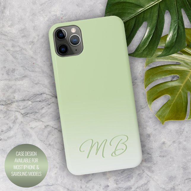 Coque iPhone Monogramme vert à chaux simple et élégant personna (Créateur téléchargé)