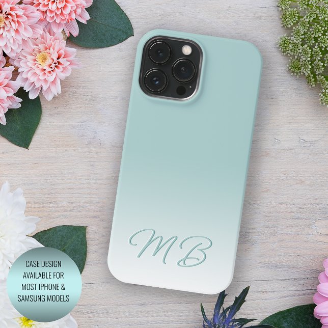 Coque iPhone Monogramme vert à la menthe de mer Élégante person (Créateur téléchargé)