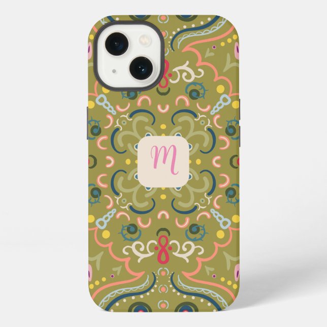 Coque iPhone Monogramme vert clair et coloré  (Verso)