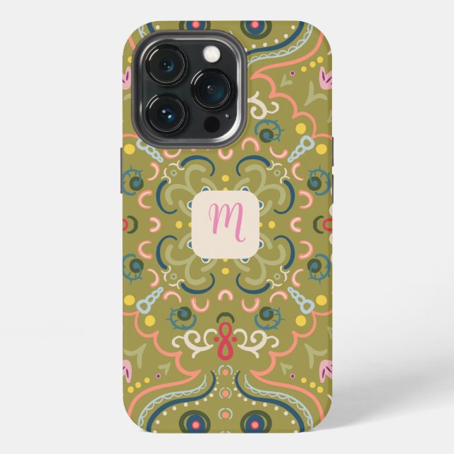 Coque iPhone Monogramme vert clair et coloré  (Dos)