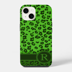 Coque Pour iPhone 14 monogramme vert léopard