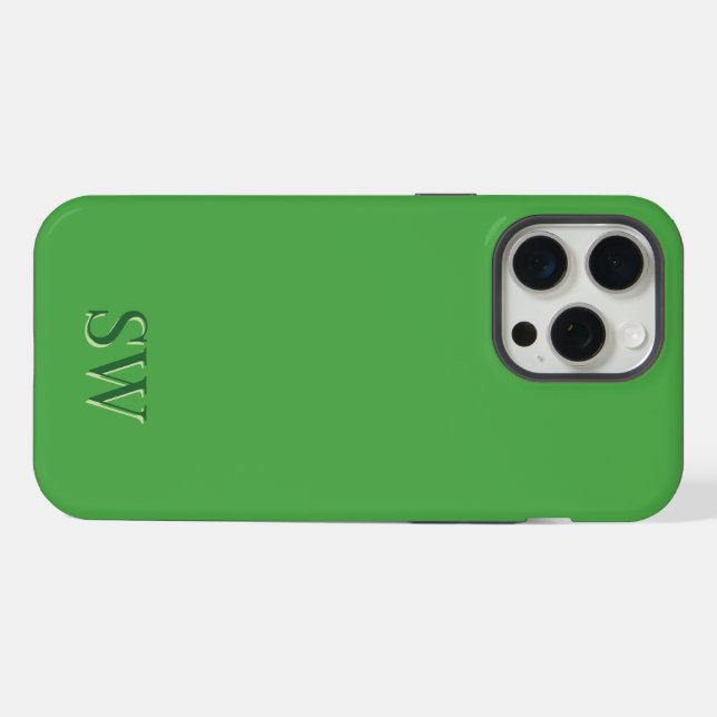 Coque iPhone Monogramme vert personnalisé (Verso Horizontal)