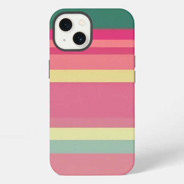 Coque iPhone Monogramme vert / Rayure horizontale bloc de coule (Verso)