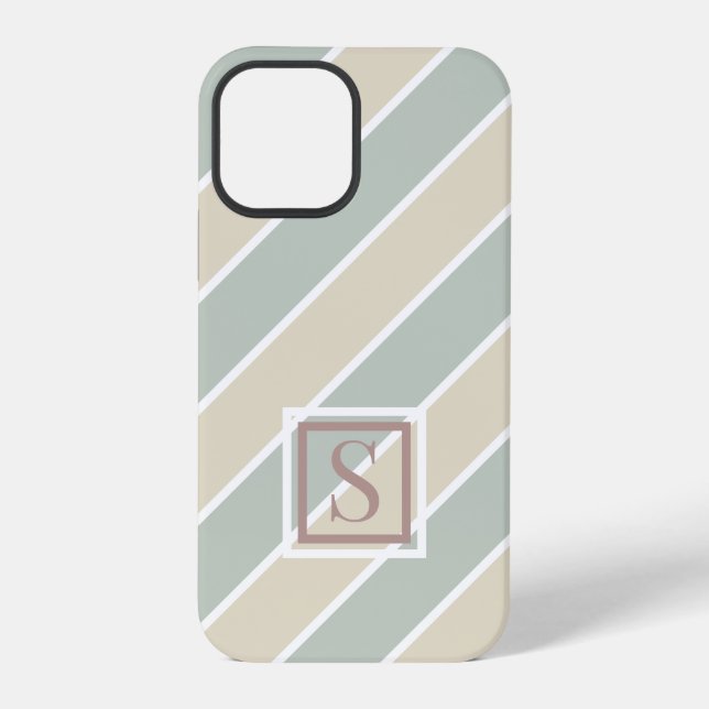 Coque iPhone Monogramme vert Tan moderne Abstrait (Verso)