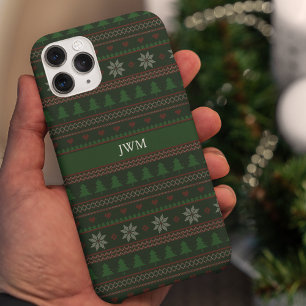 Coque Pour iPhone 14 Monogramme vert vintage moche de Noël