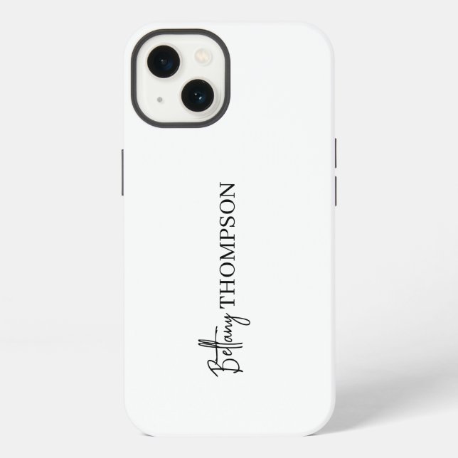 Coque iPhone Monogramme vertical minimaliste blanc (Verso)