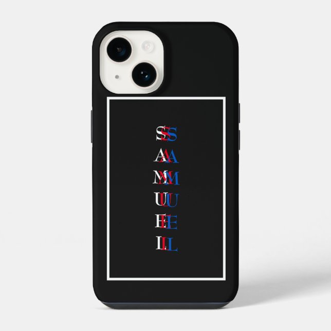 Coque iPhone Monogramme vertical moderne noir blanc (Verso)