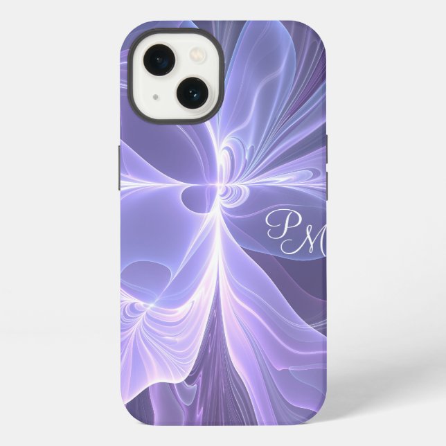 Coque iPhone Monogramme Violet Abstrait Moderne Fractal Initial (Verso)