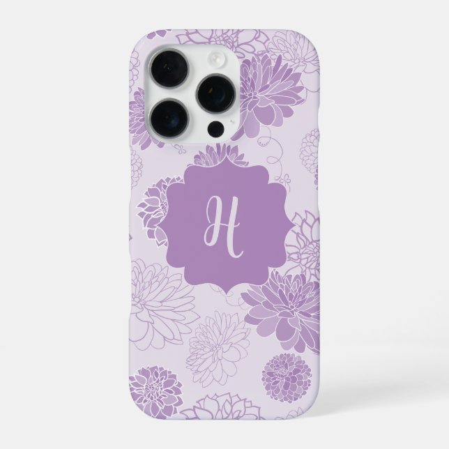 Coque iPhone Monogramme Violet Élégant Floral (Verso)