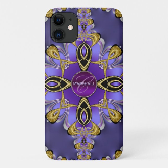 Coque iphone Monogramme violet stylé en dentelle s (Dos)
