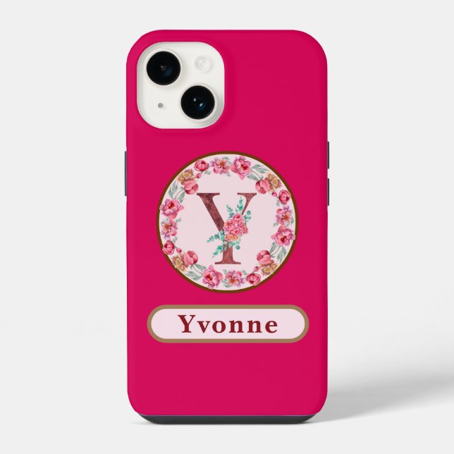 Coque iPhone Monogramme Y Fleurs Personnalisé  (Verso)