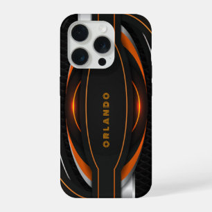 Coque iPhone 15 Pro Monographie de jeu géométrique en argent, noir, or