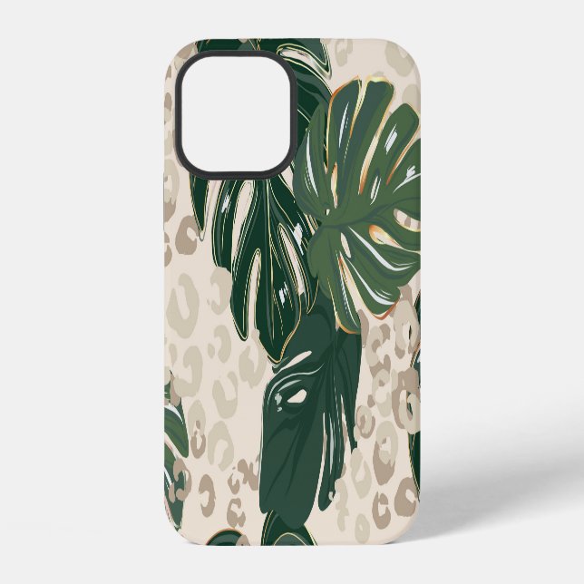 Coque iPhone Monstera léopard : Impression de jungle vintage. (Verso)