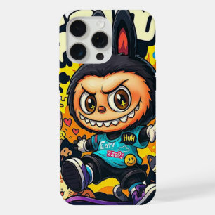 Coque iPhone 15 Pro Max Monstre de graffiti Personnage labubu en skateboar
