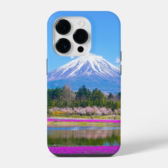 Coque iPhone Mont Fuji Arbres et Fleurs (Verso)