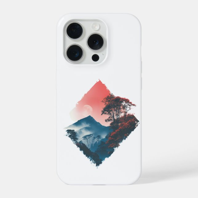 Coque iPhone Montagne Mystique Lune Cramoisi Art Zen (Verso)